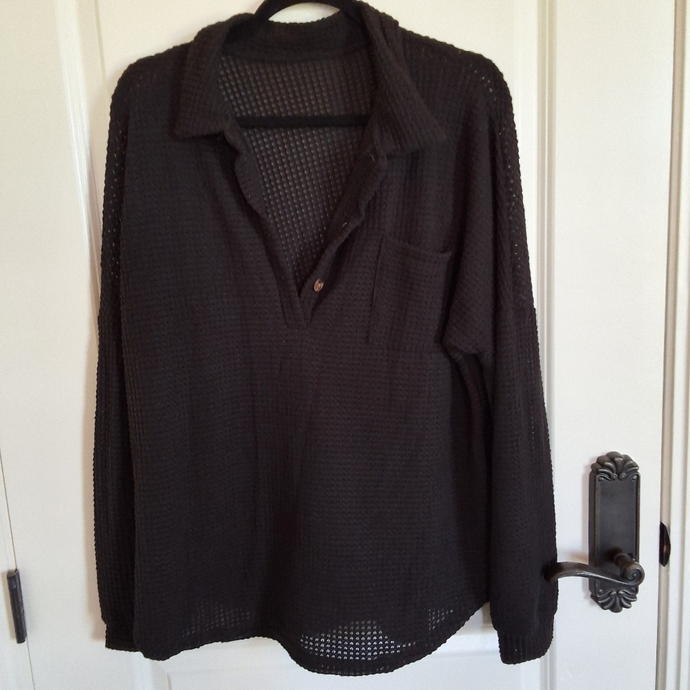 Black Mesh Long Sleeve Shirt